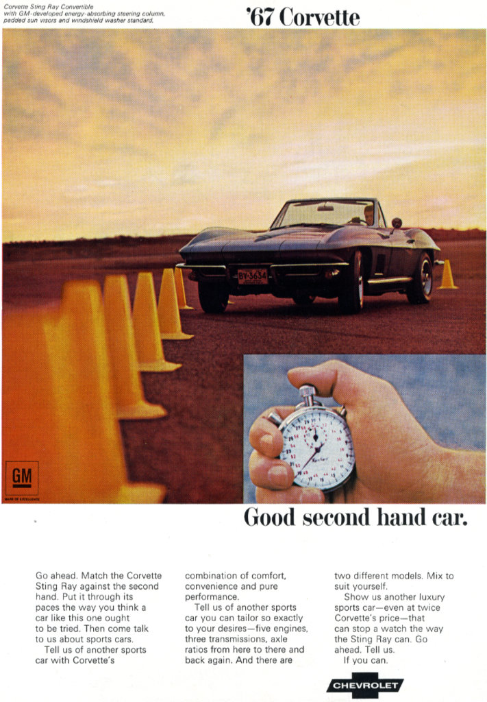 1967 Corvette C2 print advertisement: Good Second Hand Car