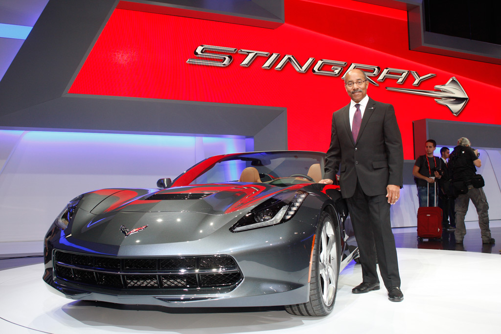 GM vice president, Global Design Ed Welburn with the 2014 Corvette Stingray Convertible