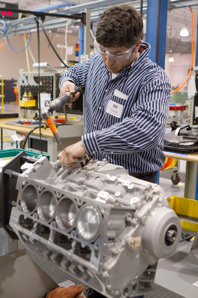 November 29, 2011: The 100 Millionth Small Block Chevy Engine is Built by Brian Early of Toronto Star Wheels at the GM Performance Build Center in Wixom, Michigan