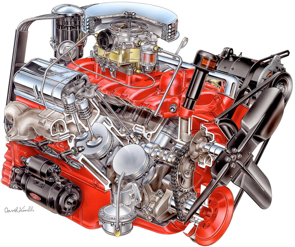 1955 Chevrolet Corvette Engine - David Kimble Cutaway illustration