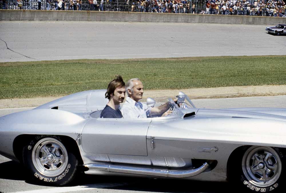 Chuck and Mark Jordan test drive the 1959 Sting Ray Racer at Michigan International Speedway 