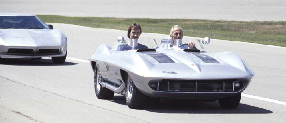 Chuck and Mark Jordan test drive the 1959 Sting Ray Racer at Michigan International Speedway 