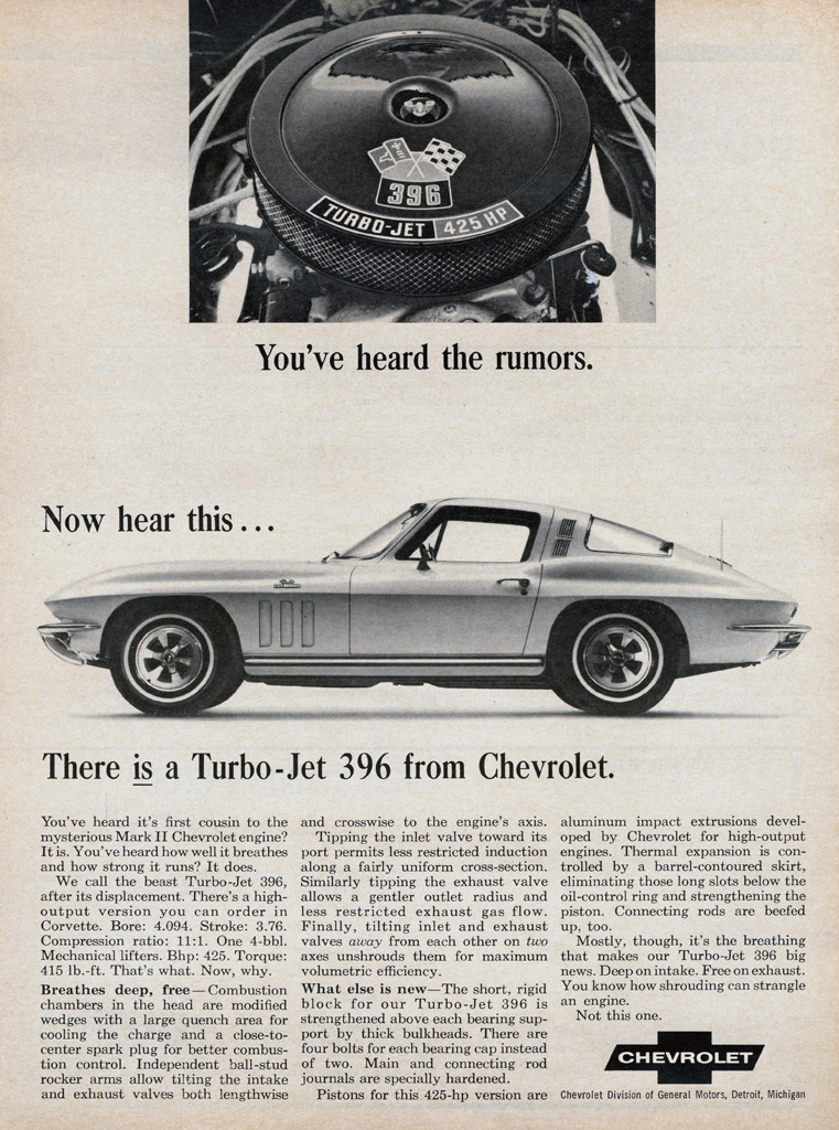 1965 Chevrolet Corvette 396 Cubic Inch Engine Print Ad