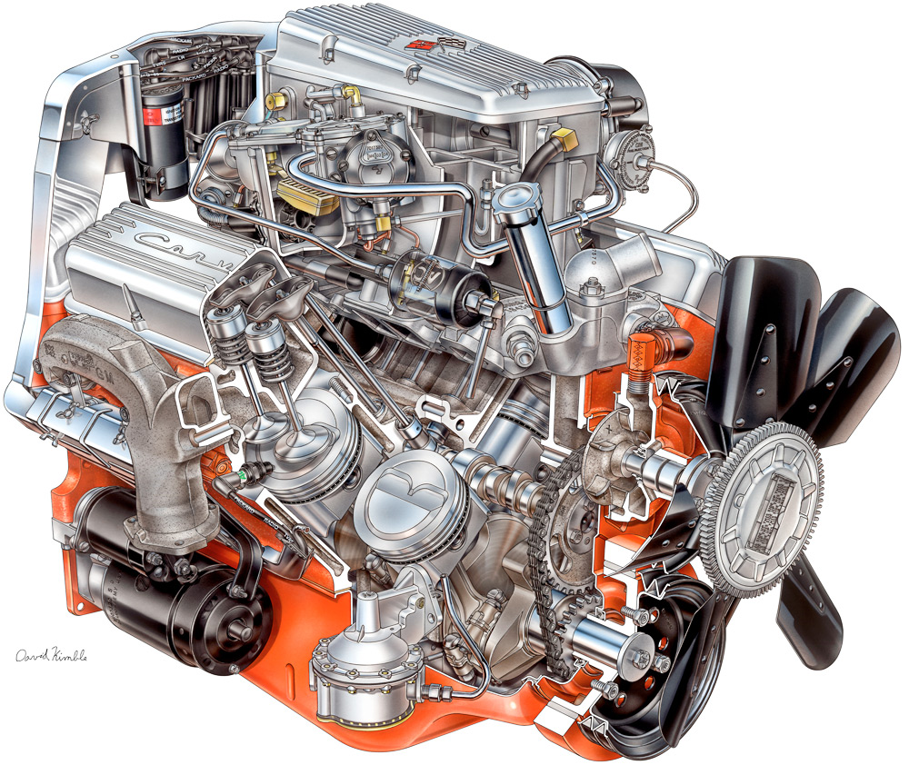 1965 Chevrolet Corvette Fuel Injected Engine David Kimble Cutaway Drawing