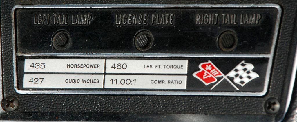 1969 Corvette L71 Engine Specifications Plate