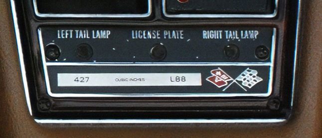 Corvette L88 Engine Stats Label