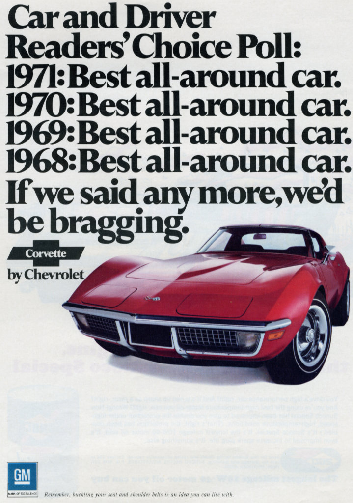 1971 Corvette Car and Driver Bragging ad