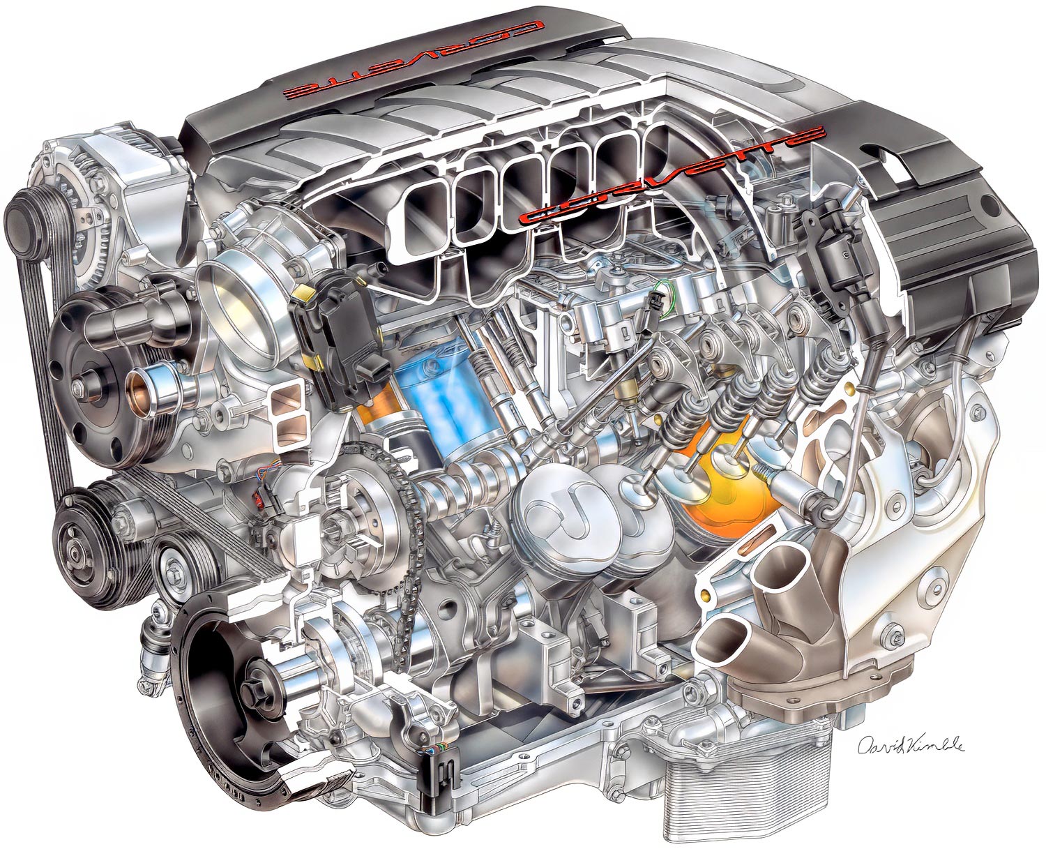 1992 Corvette LT1 Engine Cutaway illustration by David Kimble