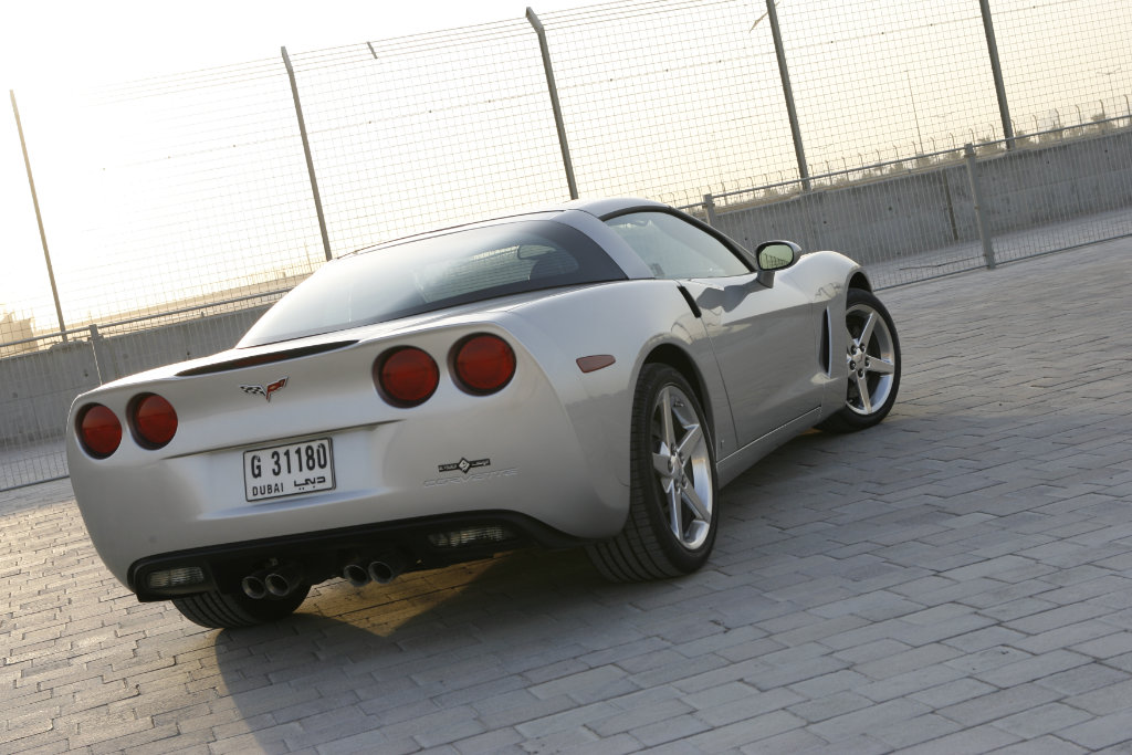 2008 Chevrolet Corvette C6 in Arctic White at the Dubai Autodrome Racetrack