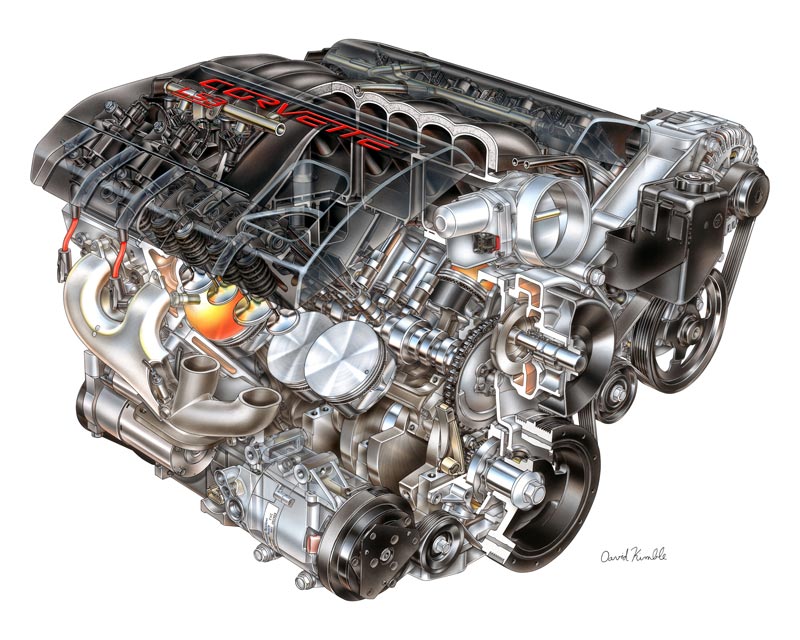 2008 Chevrolet Corvette LS3 Engine -  David Kimble Cutaway Illustration