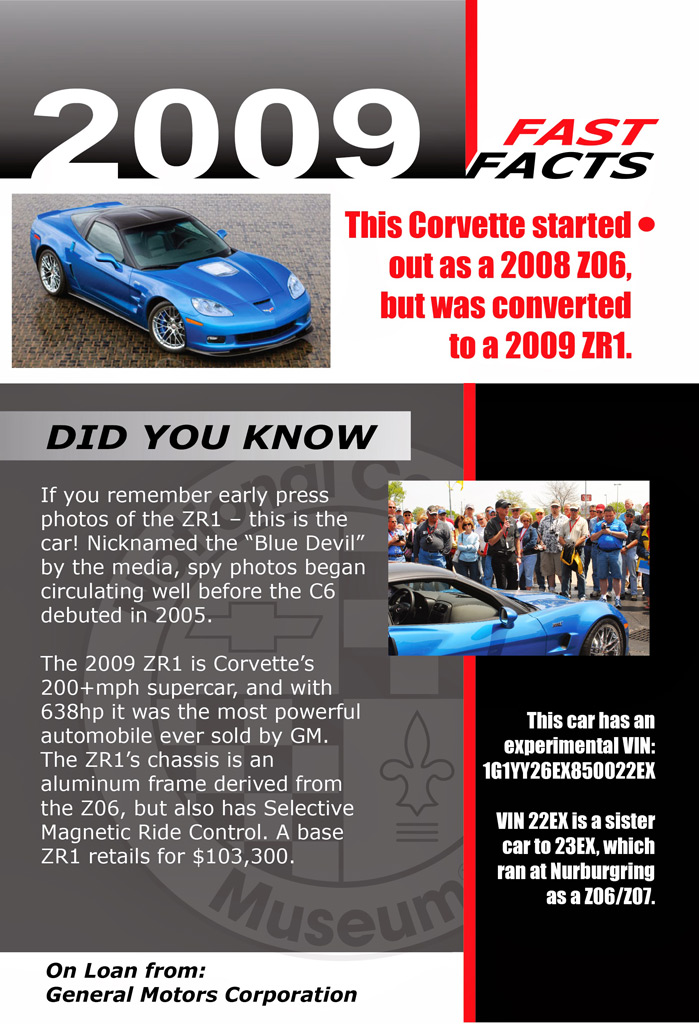 2009 Corvette ZR1 Sinkhole Victim Info Card