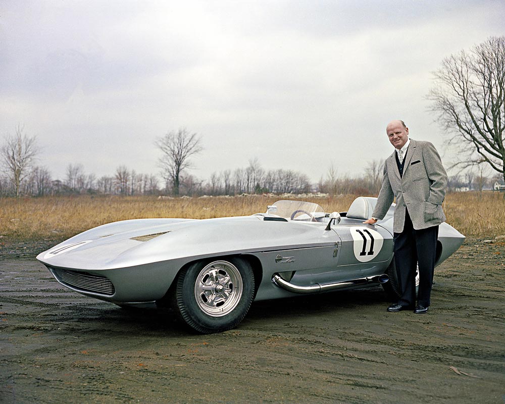 Bill Mitchell With His 1959 Sting Ray Racer