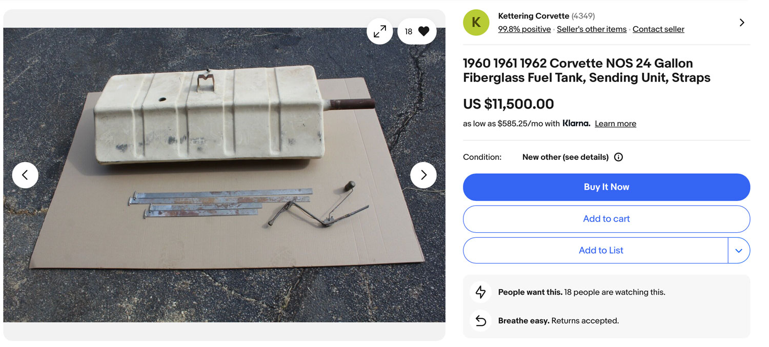 Corvette NOS Fuel Tank eBay Auction