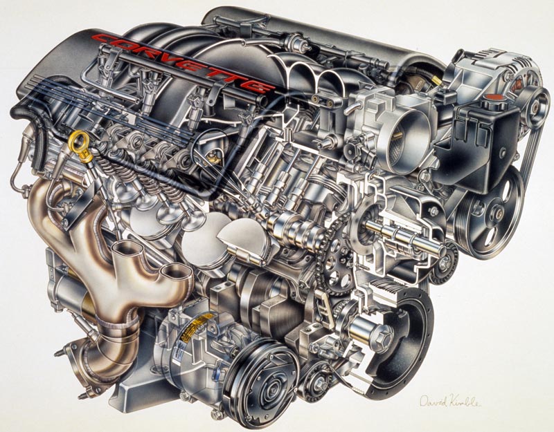 1997 Chevrolet Corvette LS1 Engine - David Kimble Illustration